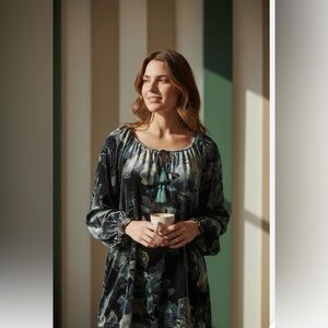 Johnny Was Floral velvet Peasant blouse Size S